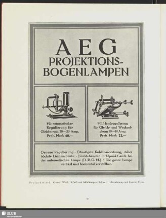 AEG Projektionsbogenlampen [Prospekt]