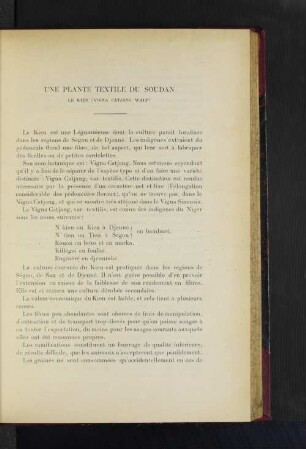 Une Plante Textile Du Soudan.