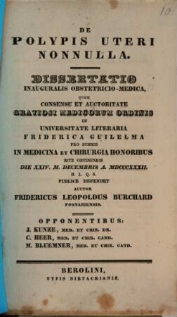 De polypis uteri nonnulla : Diss. inaug. obst. med.