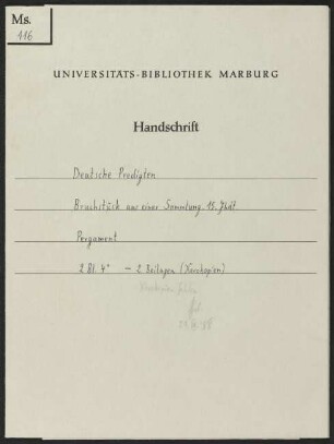 Universitätsbibliothek Marburg Ms. 116: Bertholdus Ratisbonensis