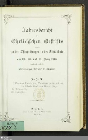 1902: Jahresbericht des Ehrlichschen Gestifts : auf das Schuljahr ...