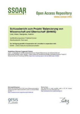 Schlussbericht zum Projekt 'Balancierung von Wissenschaft und Elternschaft' (BAWIE)