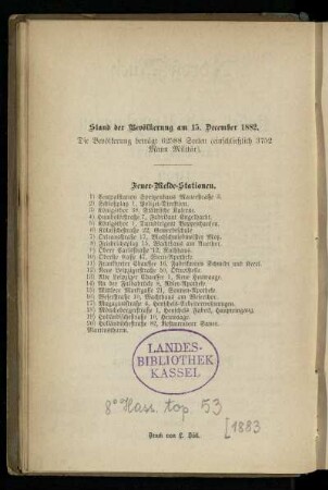 Stand der Bevölkerung am 15. December 1882
