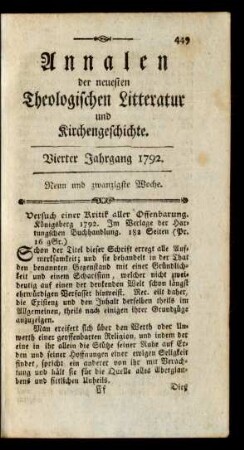 Neun und zwanzigste Woche