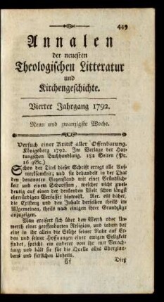 Neun und zwanzigste Woche
