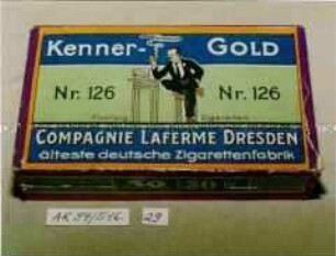 Pappschachtel für "Kenner-Gold Nr. 126 Fünfzig Zigaretten COMPAGNIE LAFERME DRESDEN älteste deutsche Zigarettenfabrik"