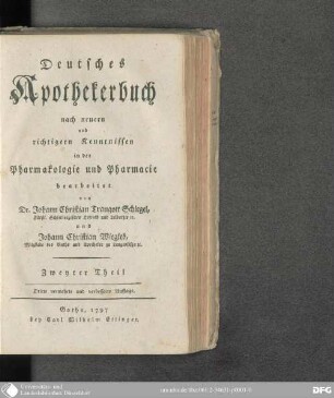2: Deutsches Apothekerbuch : nach neuern und richtigern Kenntnissen in der Pharmakologie und Pharmacie