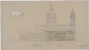 Gsaenger, Gustav; München, Theatinerstr.; Bayerisches Kultusministerium, Erweiterung - Erweiterungsbau, Endgültiges Vorprojekt, Salvatorstr. (Ansicht)