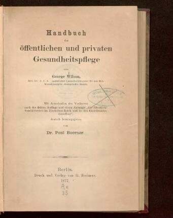 Handbuch der öffentlichen und privaten Gesundheitspflege