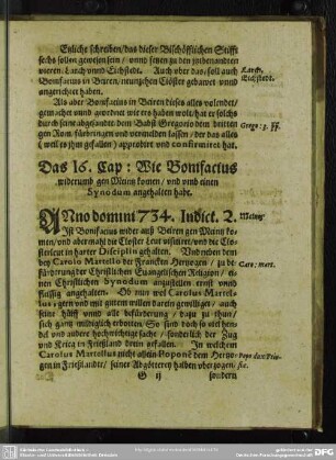 Das 16. Cap., Wie Bonifacius widerumb gen Meinz komen, und umb einen Synodum angehalten habe