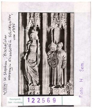 Wien, Stephansdom: Bischofstor, Herzogin Elisabeth und Schildhalter