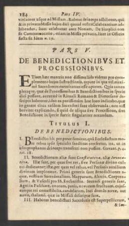 Pars V. De Benedictionibus Et Processionibus.