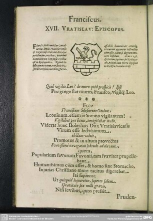 Franciscus. XVII. Vratislav. Episcopus