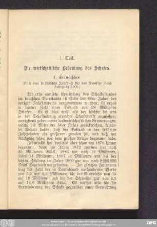 I. Teil. Die wirtschaftliche Bedeutung des Schafes.