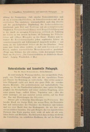 Naturalistische und kunstvolle Pädagogik