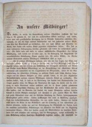 Sendschreiben des Berliners Magistrats mit einem Plädoyer für die konstitutionelle Monarchie