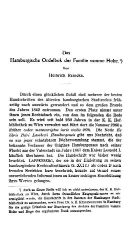 Das Hamburgische Ordelbok der Familie vamme Holte.