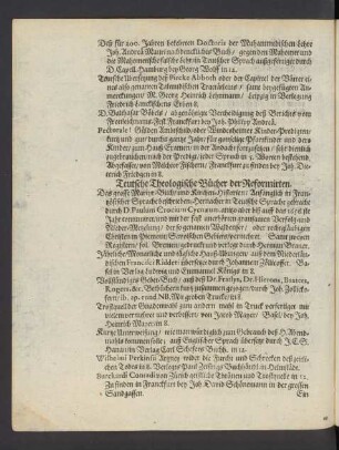 Teutsche Theologische Bücher der Reformirten.