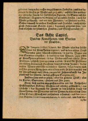 Das Achte Capitel. Von den Kranckheiten/ und Sterben der Menschen.