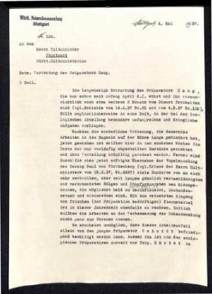 Vertretung des Präparators Haug durch Joseph Kerz