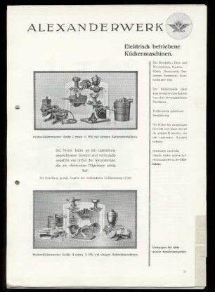 1. Elektrisch betriebene Küchenmaschinen, Großküchen-Maschinen und Anlagen