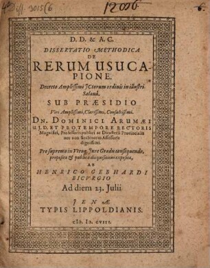 Diss. method. de rerum usucapione