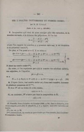 SUR L´ANALYSE INDÉTERMINÉE DU PREMIER DEGRÉ.