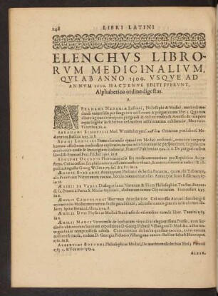 Elenchus Librorum Medicinalium, Qui Ab Anno 1500. Usque Ad Annum 1600. Hactenus Editi Fuerunt, Alphabetico ordine digestus.