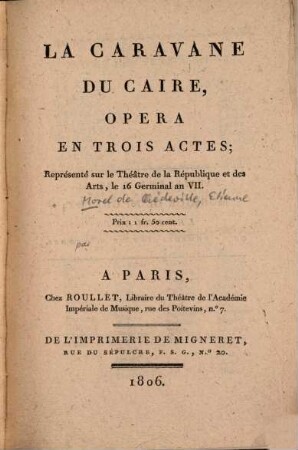 La caravane du Caire : opéra en trois actes