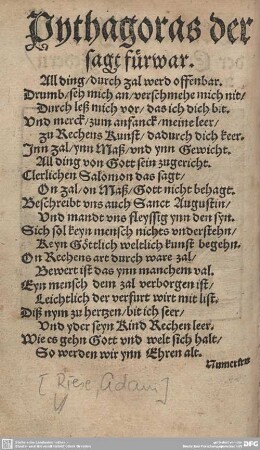 Pythagoras der sagt fürwar.