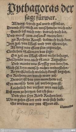 Pythagoras der sagt fürwar.