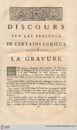 Discours sur les préjugez de certains curieux touchant la gravure
