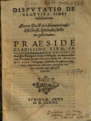 Dispvtatio De Gratvita Fidei Iustficatione