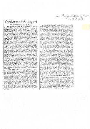 Zeitungsartikel "Cuvier und Stuttgart"