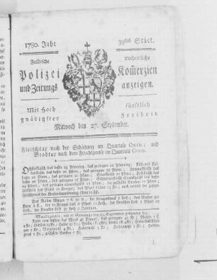 39tes Stück., Ausgabe vom 27. September 1780