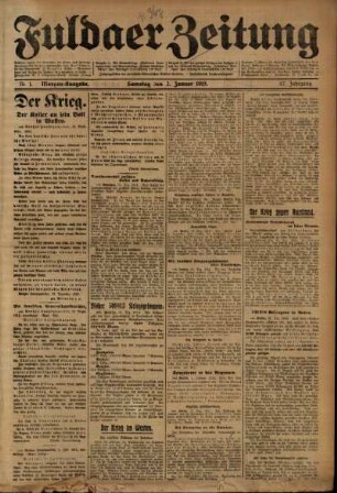 Erste Ausgabe vom Samstag, den 02. Januar 1915.