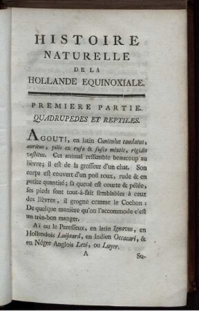 Premiere Partie. Quadrupedes Et Reptiles.