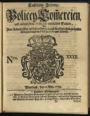 Nro. XXXII, Montags, den 10. Aug. 1739