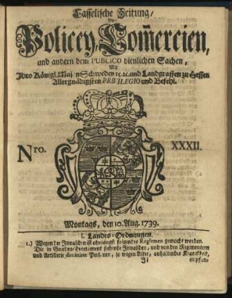 Nro. XXXII, Montags, den 10. Aug. 1739