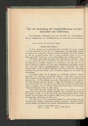 Über die Bestimmung der Potentialdifferenzen zwischen Quecksilber und Elektrolyten.