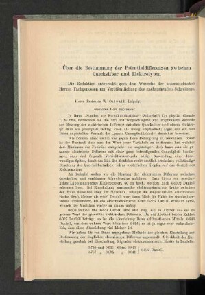 Über die Bestimmung der Potentialdifferenzen zwischen Quecksilber und Elektrolyten.