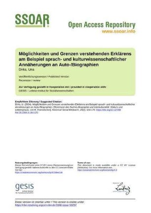 Möglichkeiten und Grenzen verstehenden Erklärens am Beispiel sprach- und kulturwissenschaftlicher Annäherungen an Auto-/Biographien
