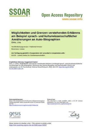 Möglichkeiten und Grenzen verstehenden Erklärens am Beispiel sprach- und kulturwissenschaftlicher Annäherungen an Auto-/Biographien