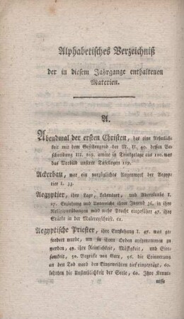 Alphabetisches Verzeichniß der in diesem Jahrgange enthaltenen Materien