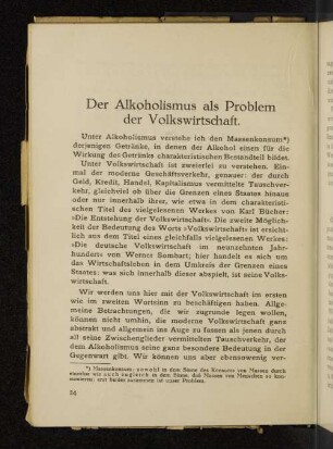 Der Alkoholismus als Problem der Volkswirtschaft.