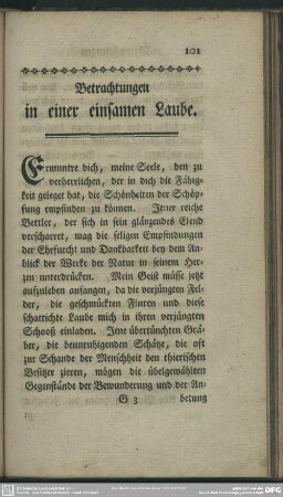 Betrachtungen in einer einsamen Laube