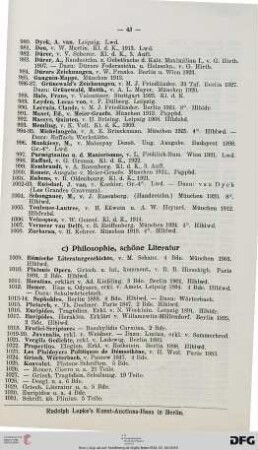 C Philosophie, schöne Literatur (Nr. 1009-1216)