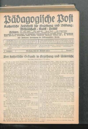 ¬Der¬ katholische Gedanke in Erziehung und Unterricht