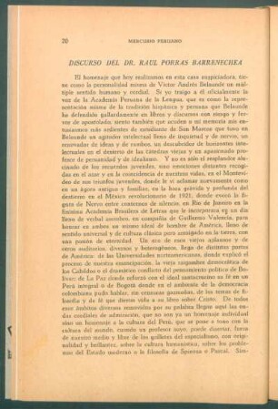 Discurso del Dr. Raúl Porras Barranechea