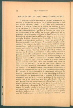 Discurso del Dr. Raúl Porras Barranechea